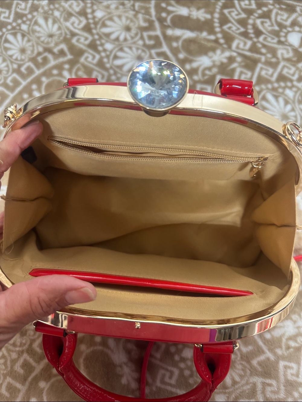 Red Patent Dome Satchel Handbag - Picture 10 of 13